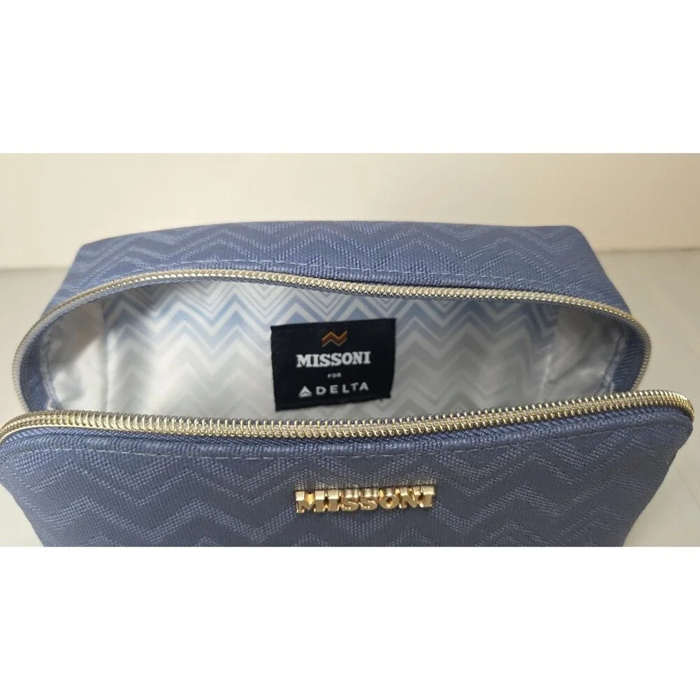 Missoni Delta Travel Bag Toiletry Zip Pouch Cosmetics Case Blue Zig Zag Chevron